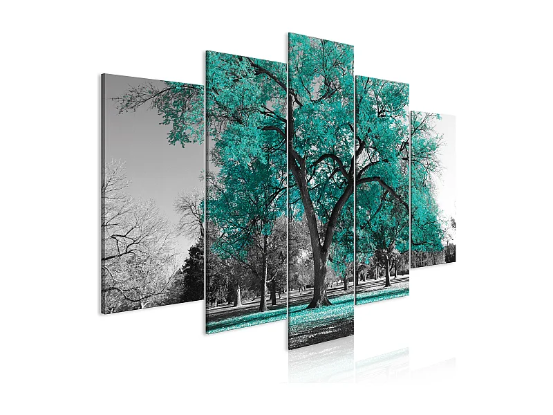 Quadro - Autumn in the Park (5 Parts) Wide Turquoise - 100x50