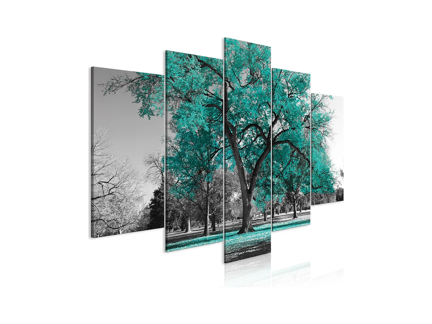 Quadro - Autumn in the Park (5 Parts) Wide Turquoise - 100x50