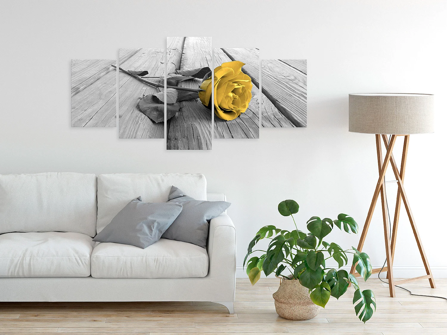 Quadro - Rose on Wood (5 Parts) Wide Yellow - 100x50