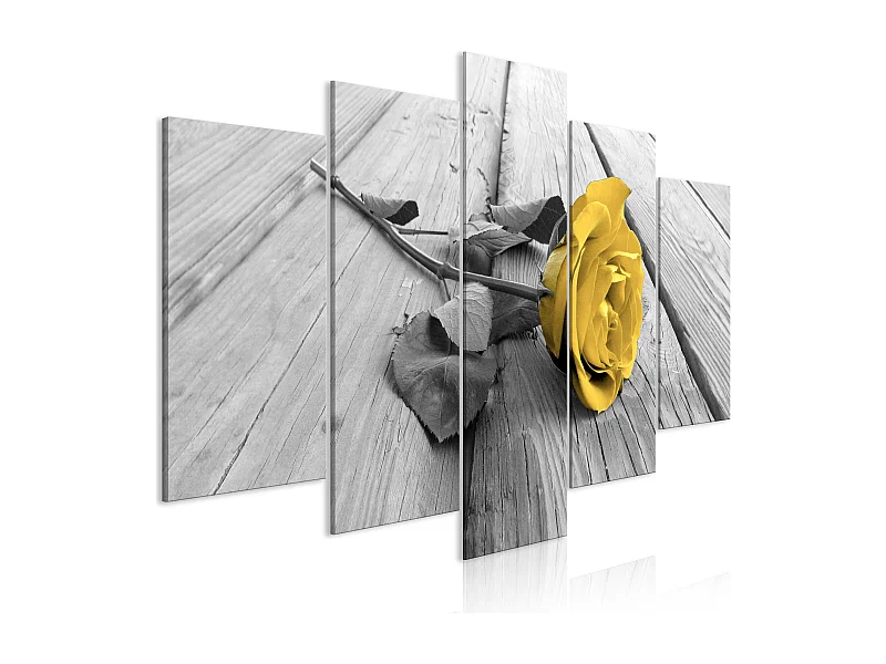 Quadro - Rose on Wood (5 Parts) Wide Yellow - 100x50