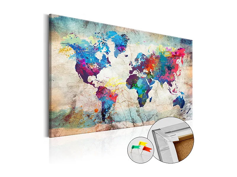 Quadri di sughero - World Map: Colourful Madness [Cork Map] - 90x60