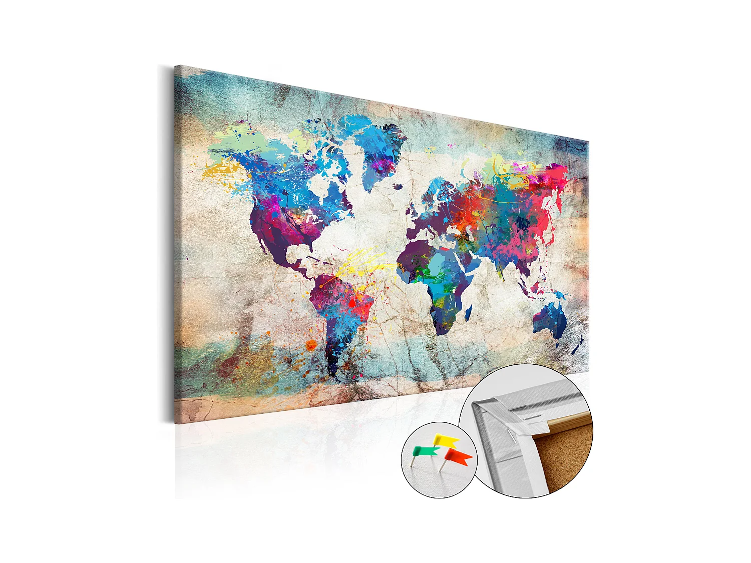 Quadri di sughero - World Map: Colourful Madness [Cork Map] - 90x60