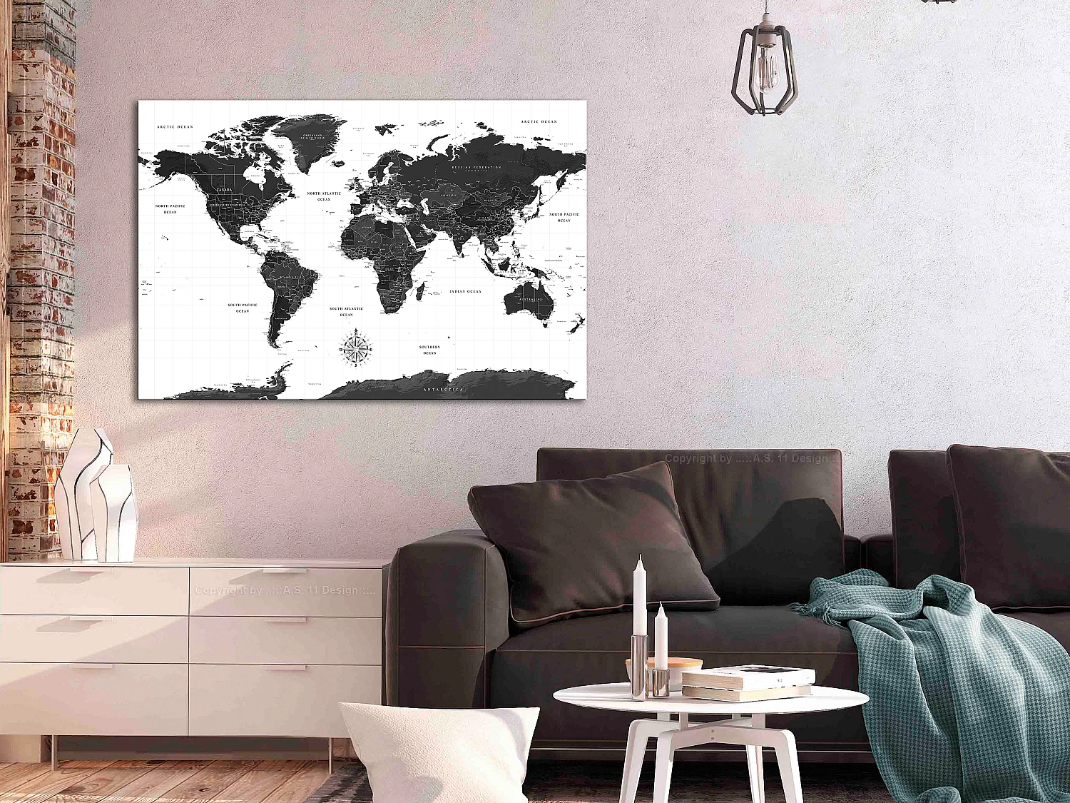 Quadro - Black and White Map (1 Part) Wide - 90x60