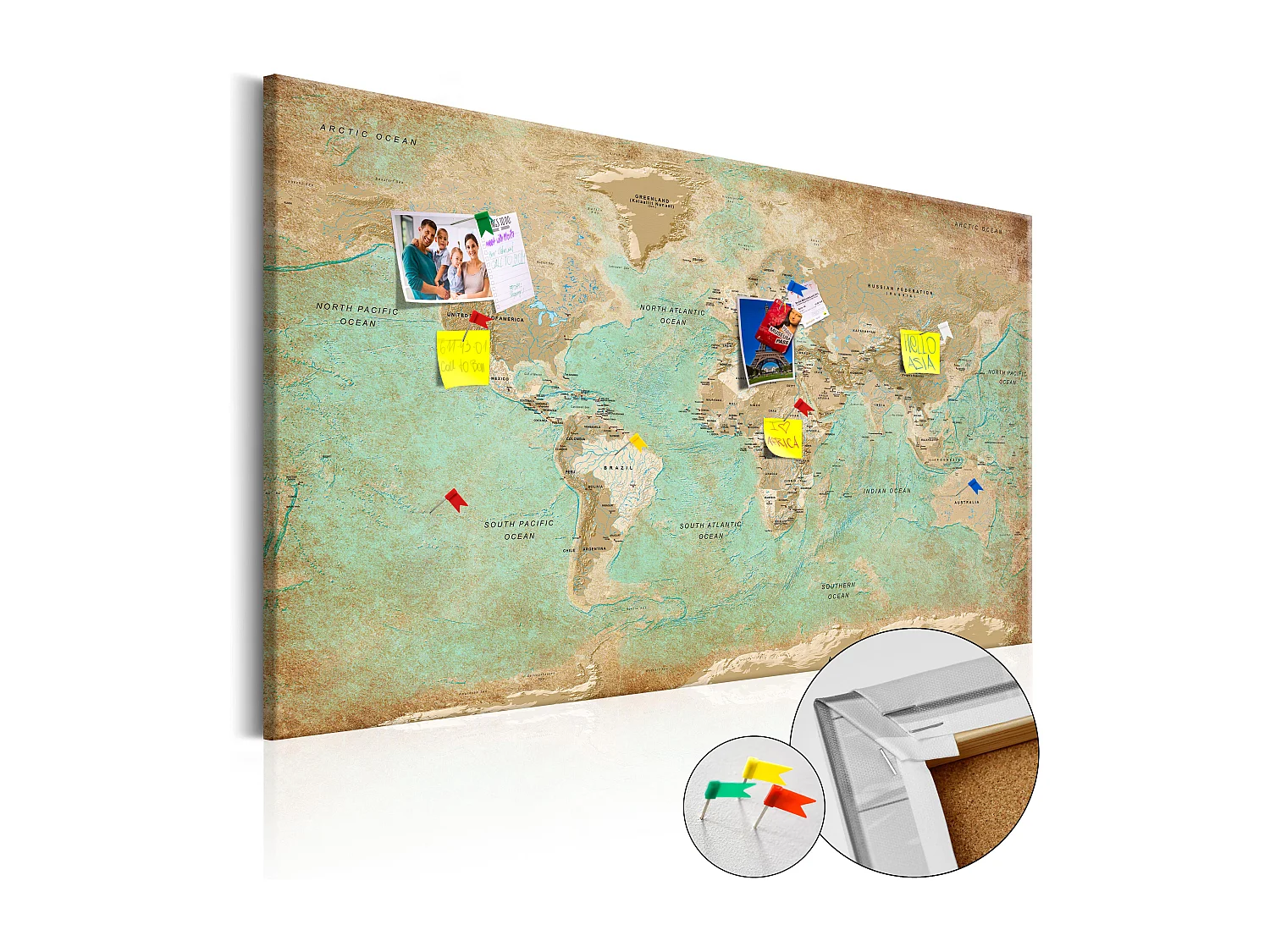 Quadri di sughero - Viaggio color celadon [Cork Map] - 90x60