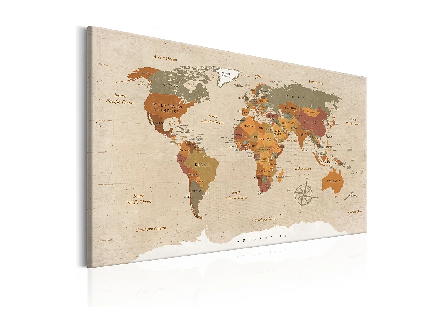 Quadro - World Map: Beige Chic - 90x60