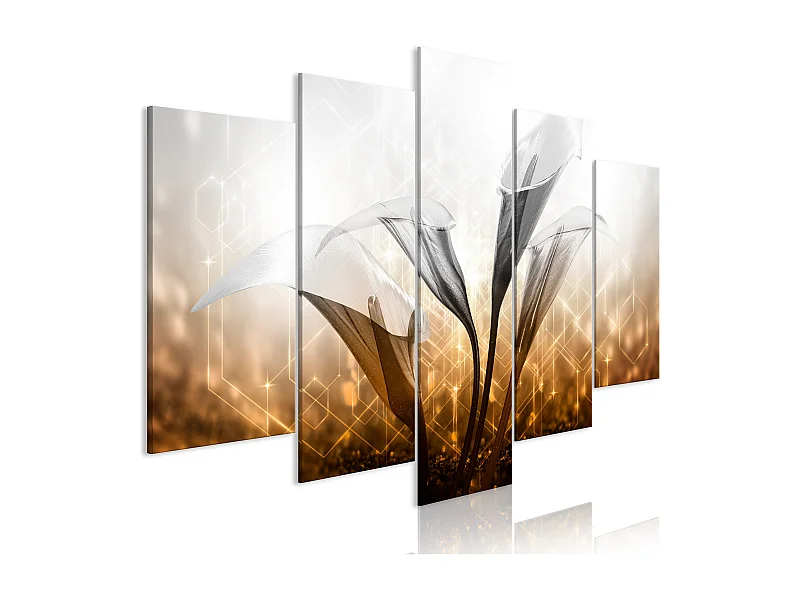 Quadro - Floral Quartet (5 Parts) Wide Golden - 100x50