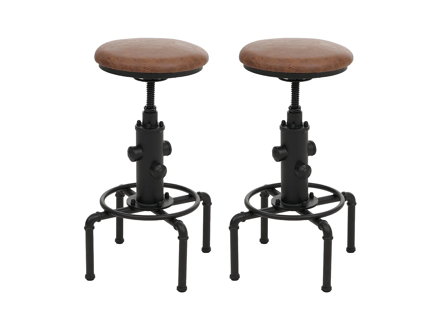 Set 2 sgabelli da bar MCW-N23, regolabile in altezza poggiapiedi girevole acciaio industriale ecopelle ~ marrone