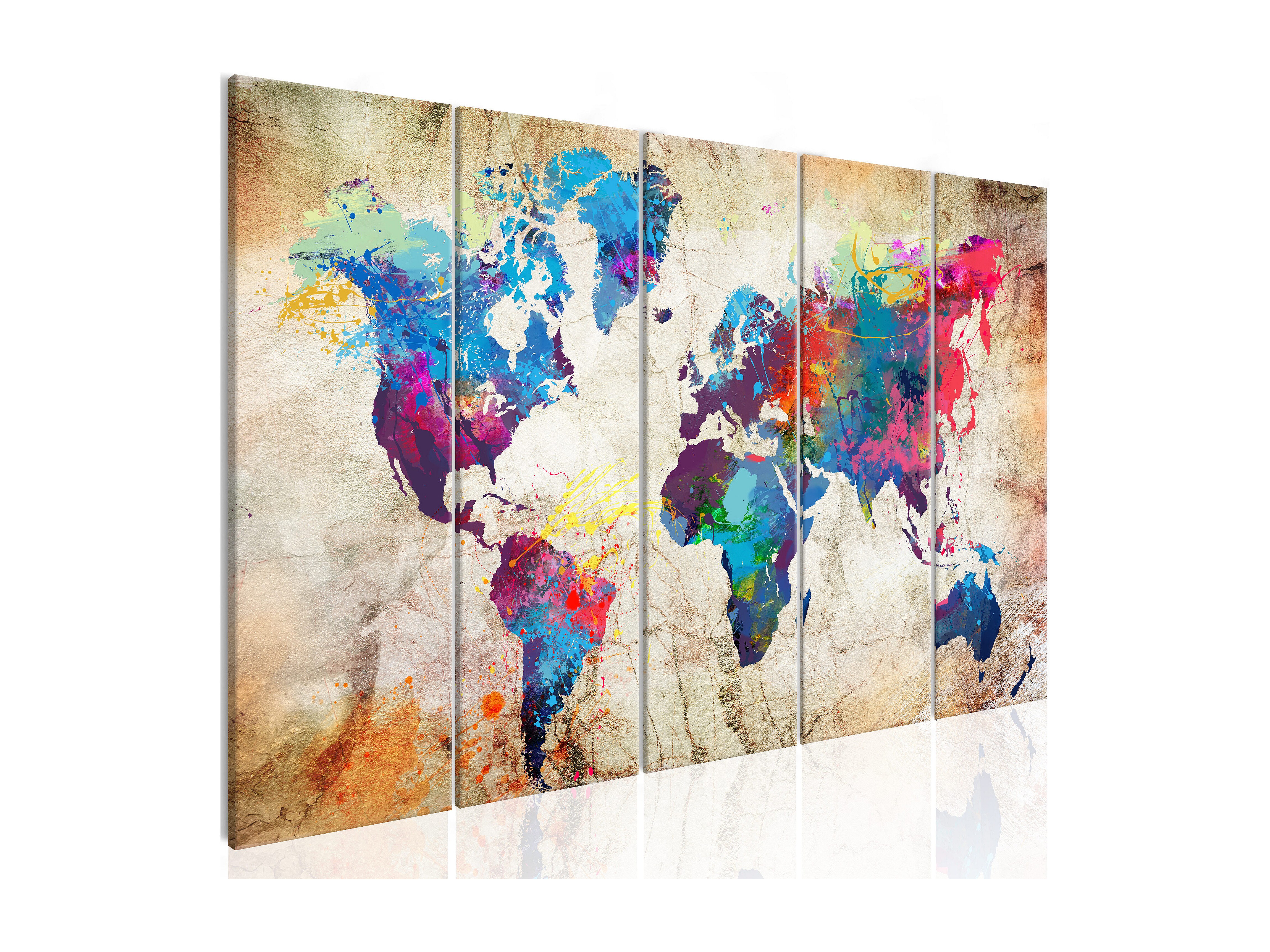 Quadro - World Map: Colourful Ink Blots - 225x90