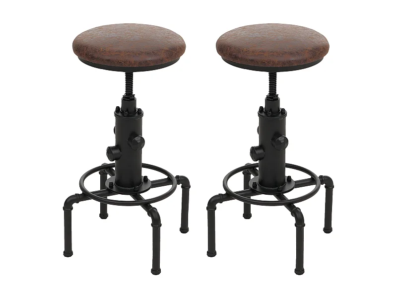 Set 2 sgabelli da bar MCW-N23, regolabile in altezza poggiapiedi girevole acciaio industriale ecopelle ~ marrone nero