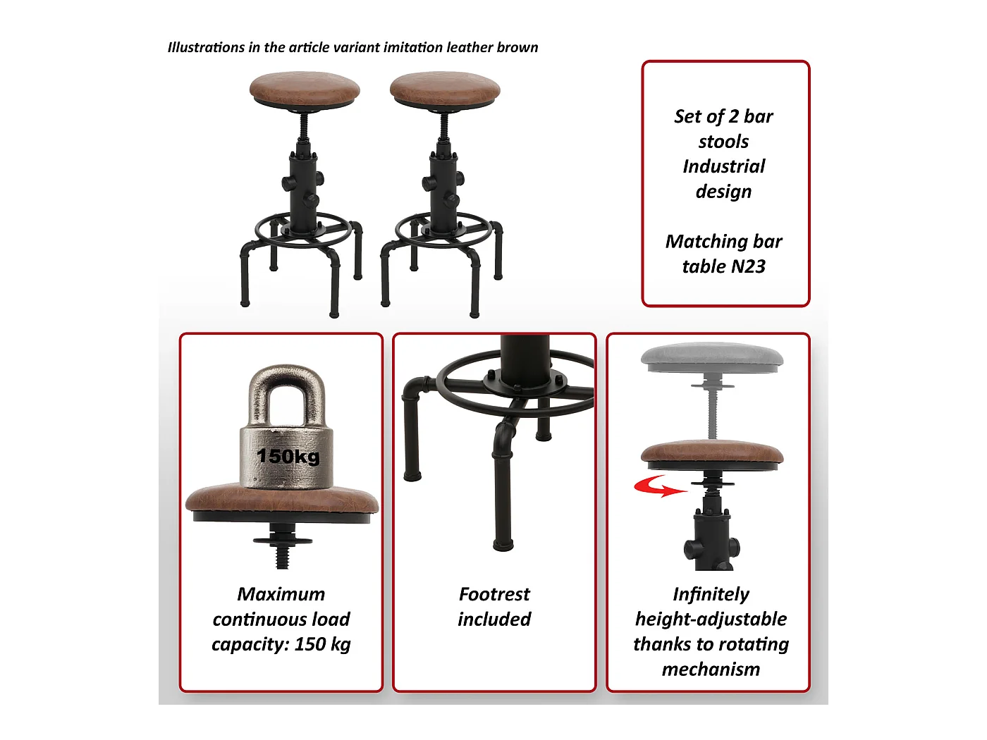 Stołki barowe MCW-N23 (zestaw 2 szt.),  brązowo-czarne