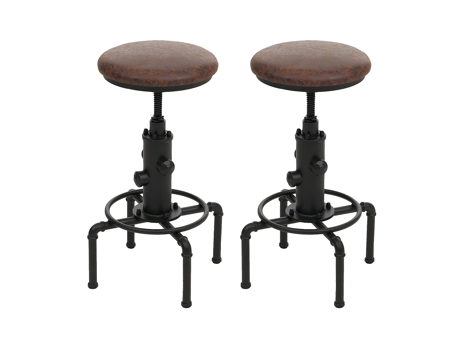 Set 2 sgabelli da bar MCW-N23, regolabile in altezza poggiapiedi girevole acciaio industriale ecopelle ~ marrone nero