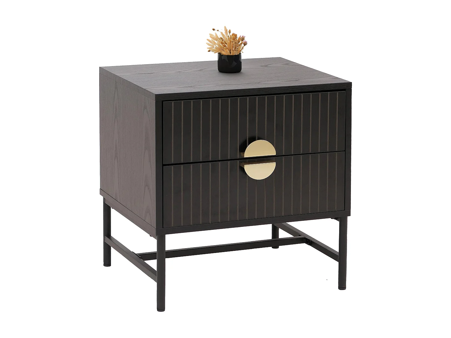 Comodino MCW-O39, tavolino d'appoggio comodino armadietto, cassetto melamina MDF metallo 50x48x39cm ~ effetto legno nero