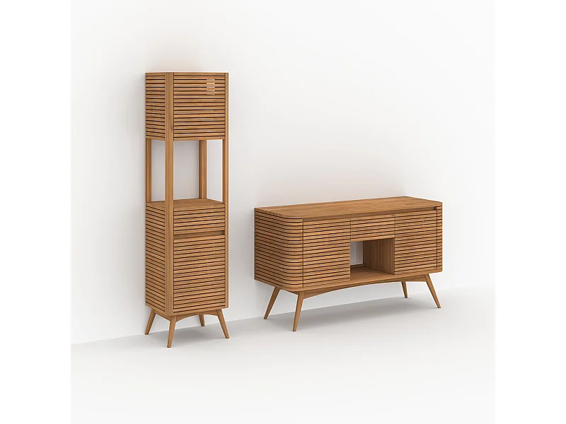 Conjunto de baño de madera de teca de 140 cm con un nicho. - Auguste