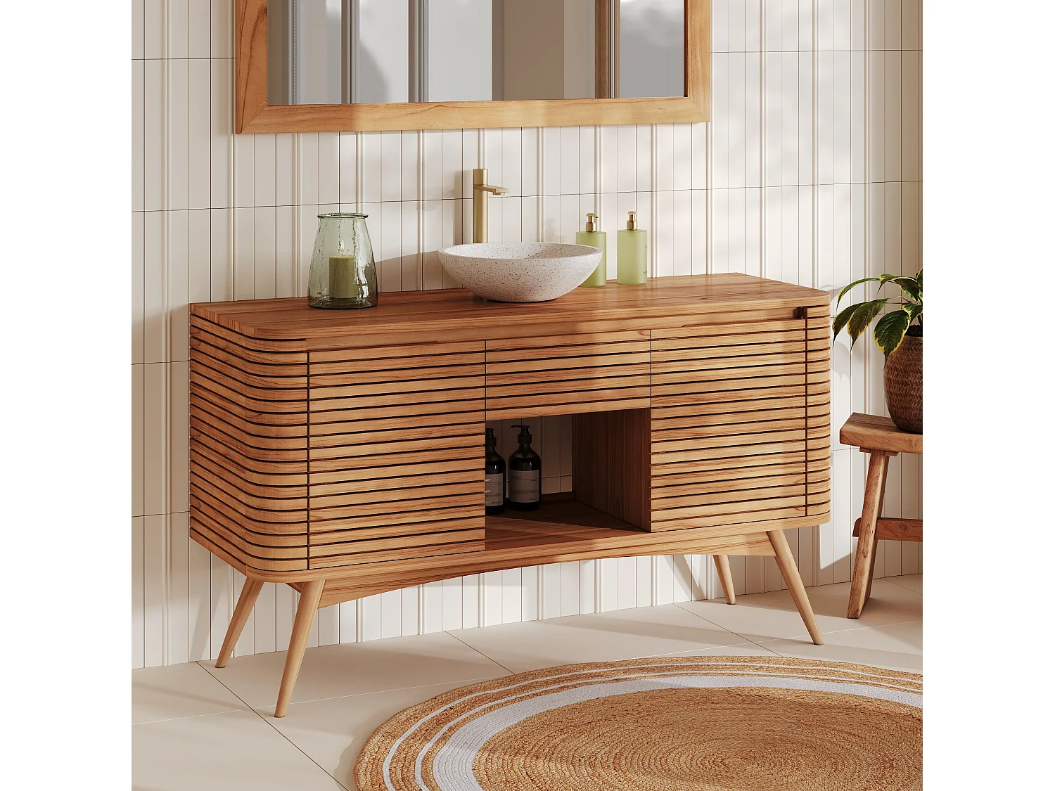 Conjunto de baño de madera de teca de 140 cm con un nicho. - Auguste