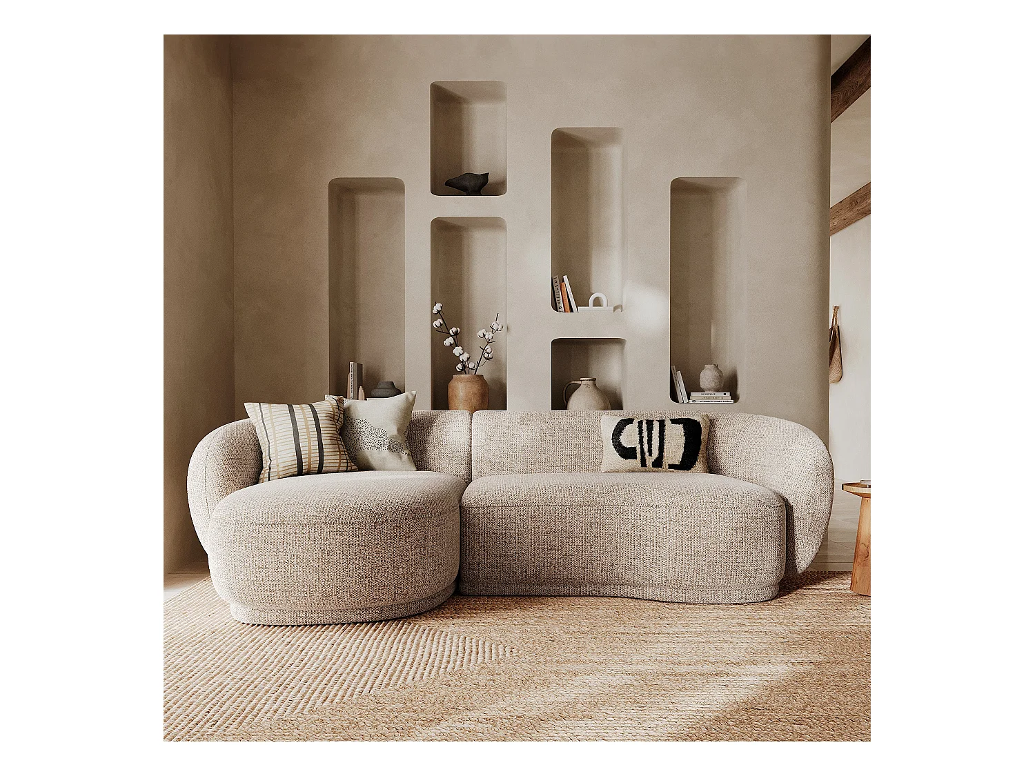 Divano angolare modulare 4 posti in tessuto beige mélangé - Nova