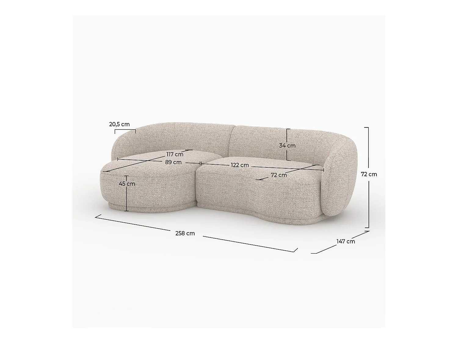 Divano angolare modulare 4 posti in tessuto beige mélangé - Nova
