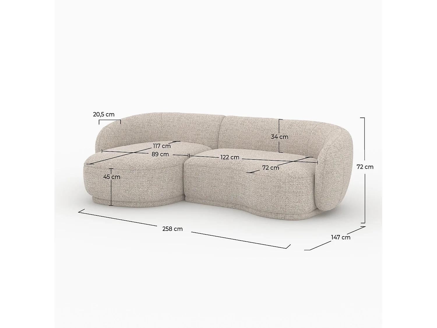 Canapé d'angle modulable 4 places en tissu beige chiné - Nova