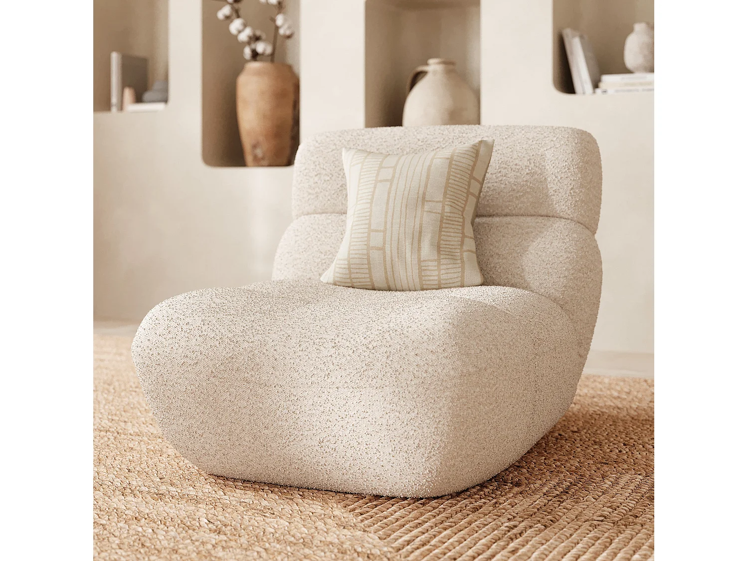 Poltrona in tessuto bouclé bianco - Teddy