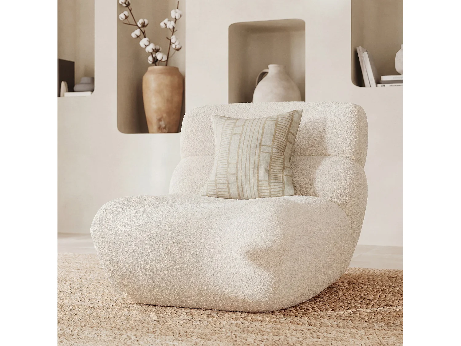 Poltrona in tessuto bouclé bianco - Teddy