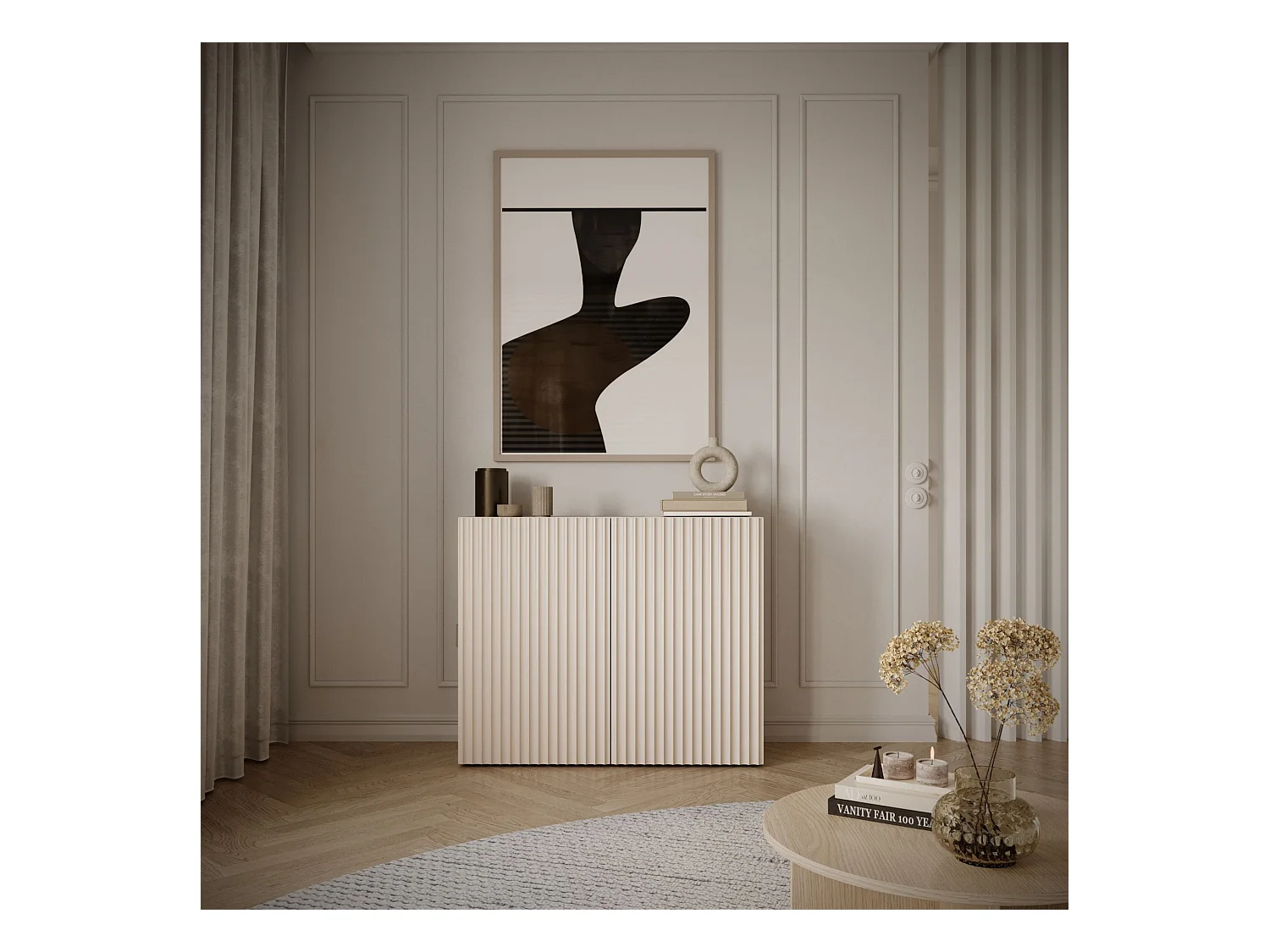 Buffet avec façades à lamelles – 2 portes – beige cachemire – 100 cm – SUNDS