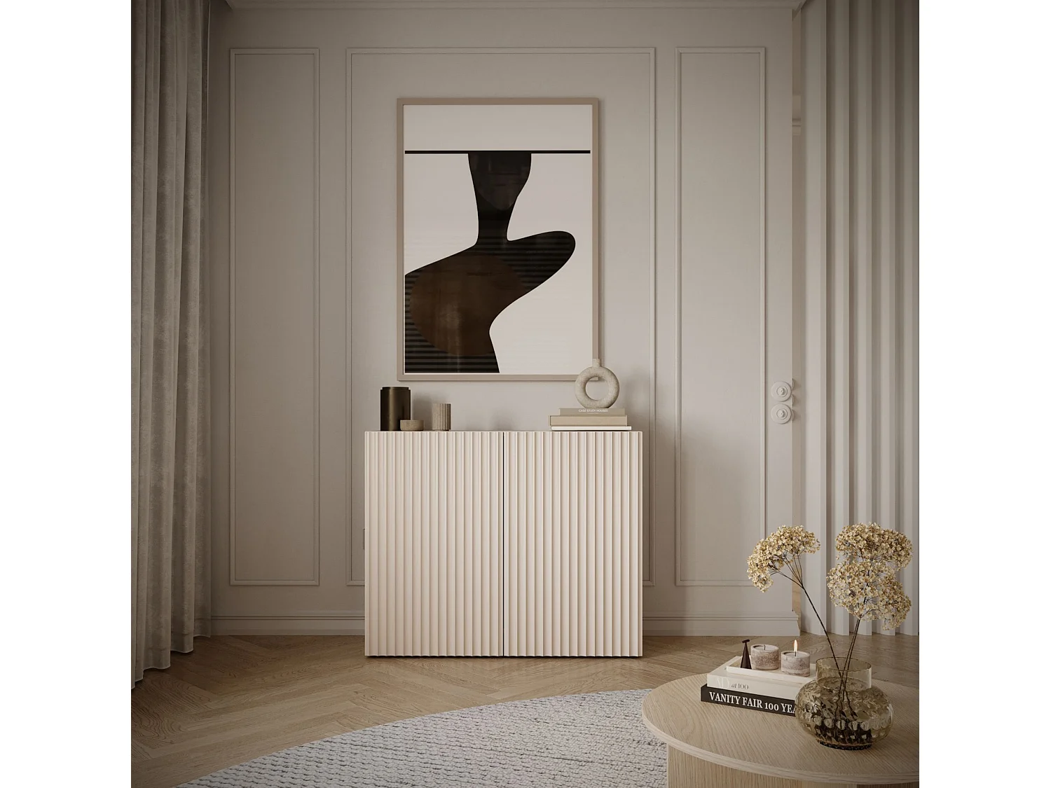 Madia con frontali a lamelle scanalate – 2 ante – beige cashmere – 100 cm – SUNDS