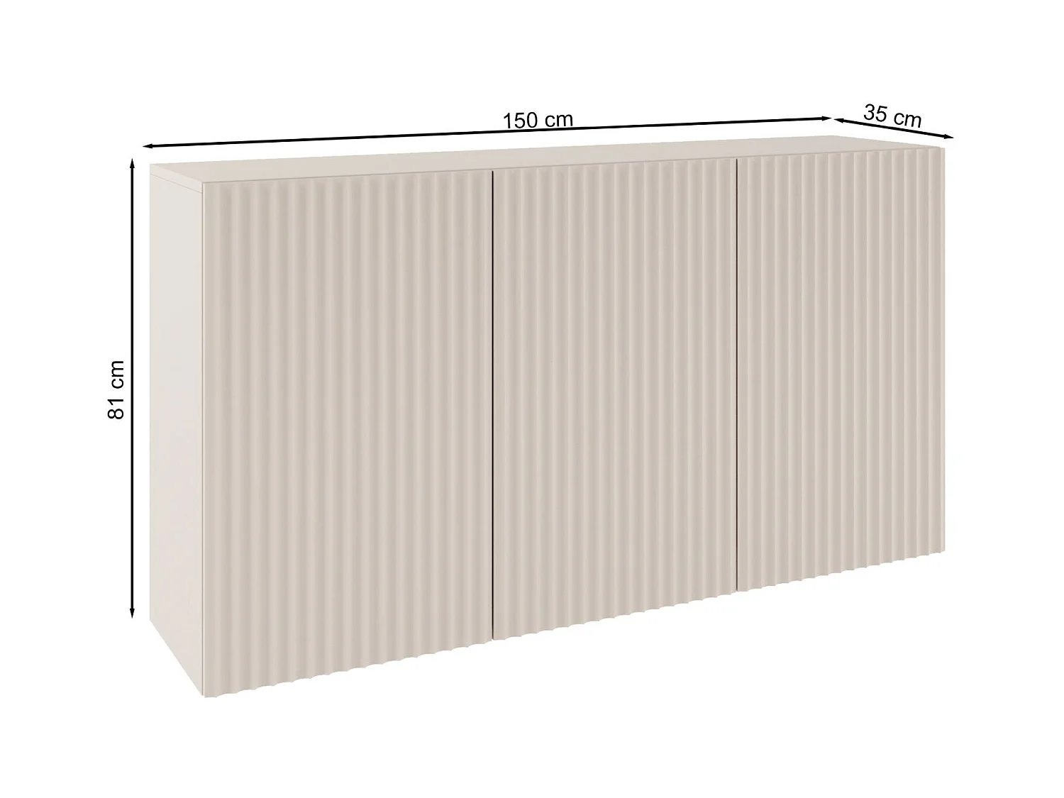 Buffet avec façades à lamelles – 3 portes – beige cachemire – 150 cm – SUNDS