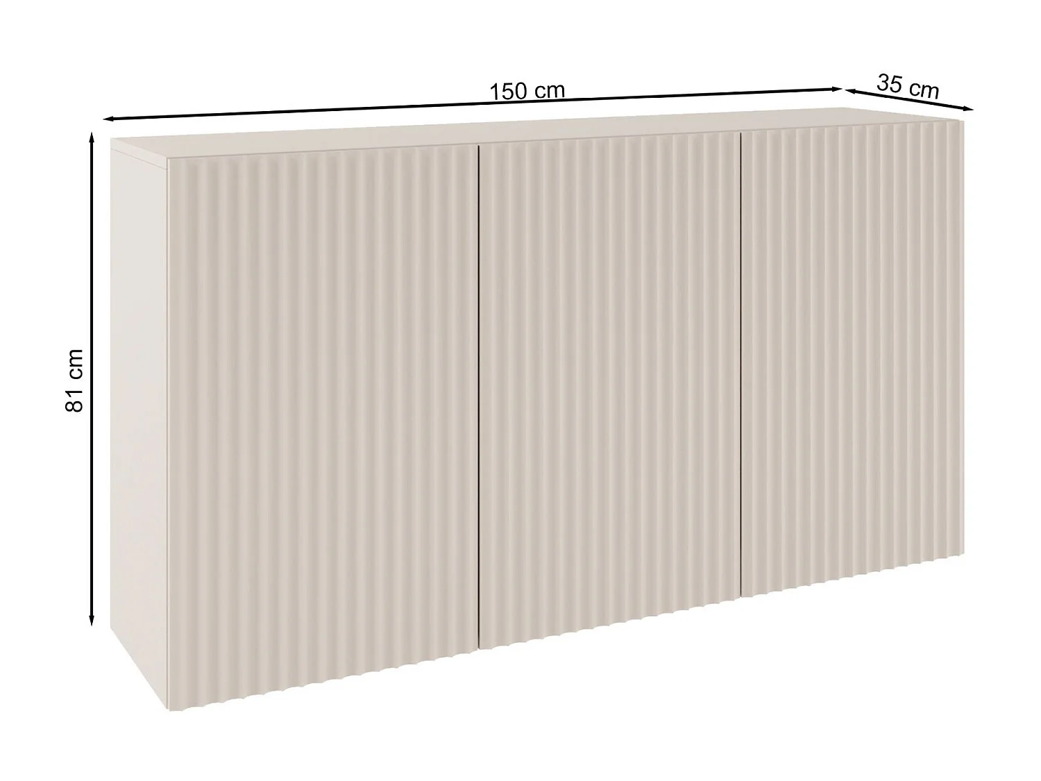 Sideboard mit geriffelten Lamellenfronten – 3-türig – Kaschmirbeige – 150 cm – SUNDS