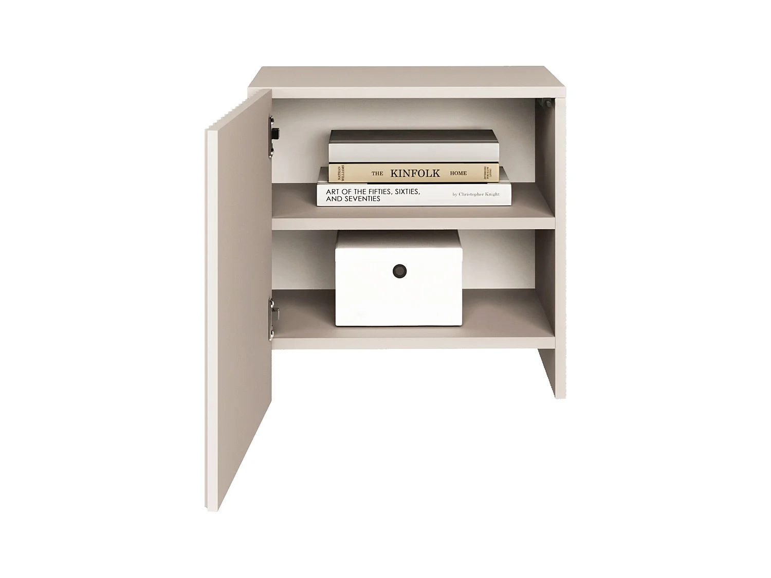 Table de chevet 1 porte avec façade à lamelles rainurées – beige cachemire 50 cm – SUNDS