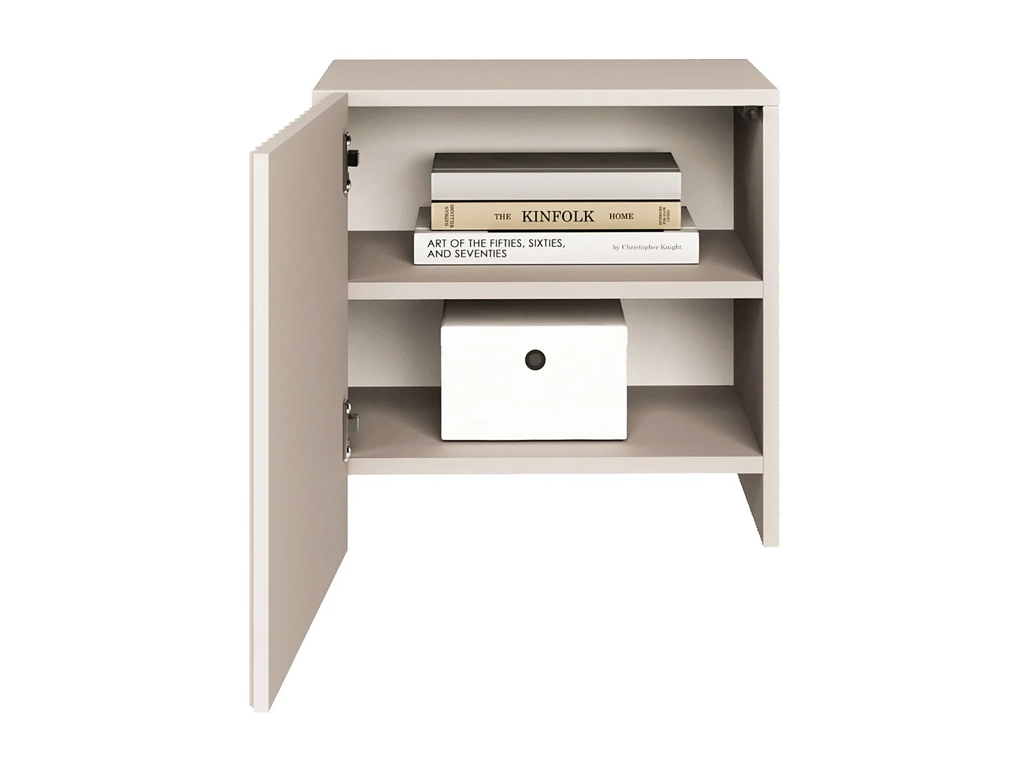 Comodino con frontale a lamelle scanalate – 1 anta – beige cashmere – 50 cm – SUNDS