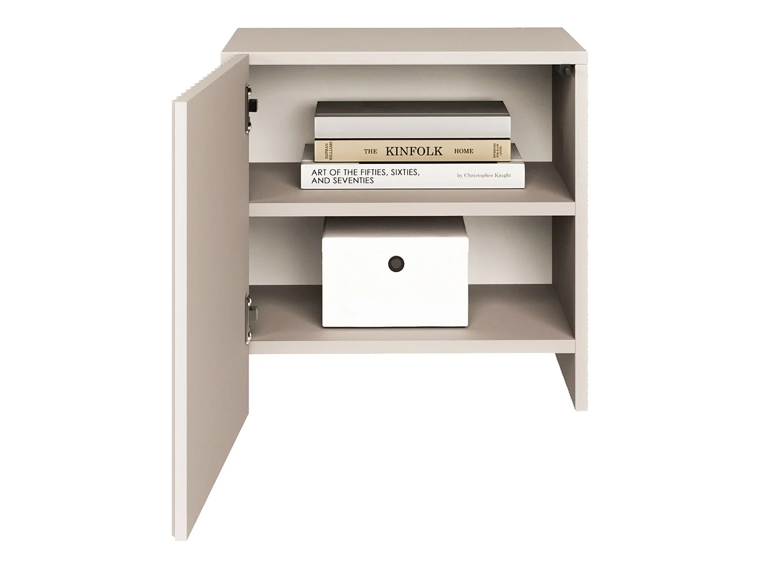 Table de chevet 1 porte avec façade à lamelles rainurées – beige cachemire 50 cm – SUNDS