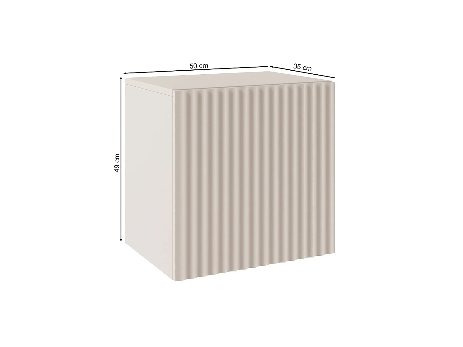 Table de chevet 1 porte avec façade à lamelles rainurées – beige cachemire 50 cm – SUNDS