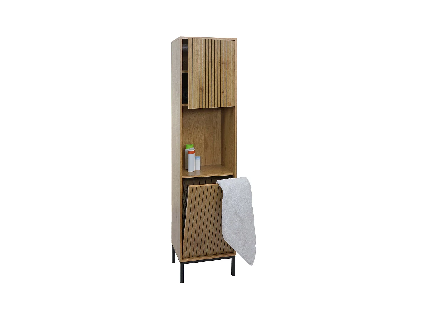 Armadio alto MCW-O42, armadietto scaffale da bagno, cesto biancheria, MDF melaminico 174x39x30cm ~ effetto legno marrone