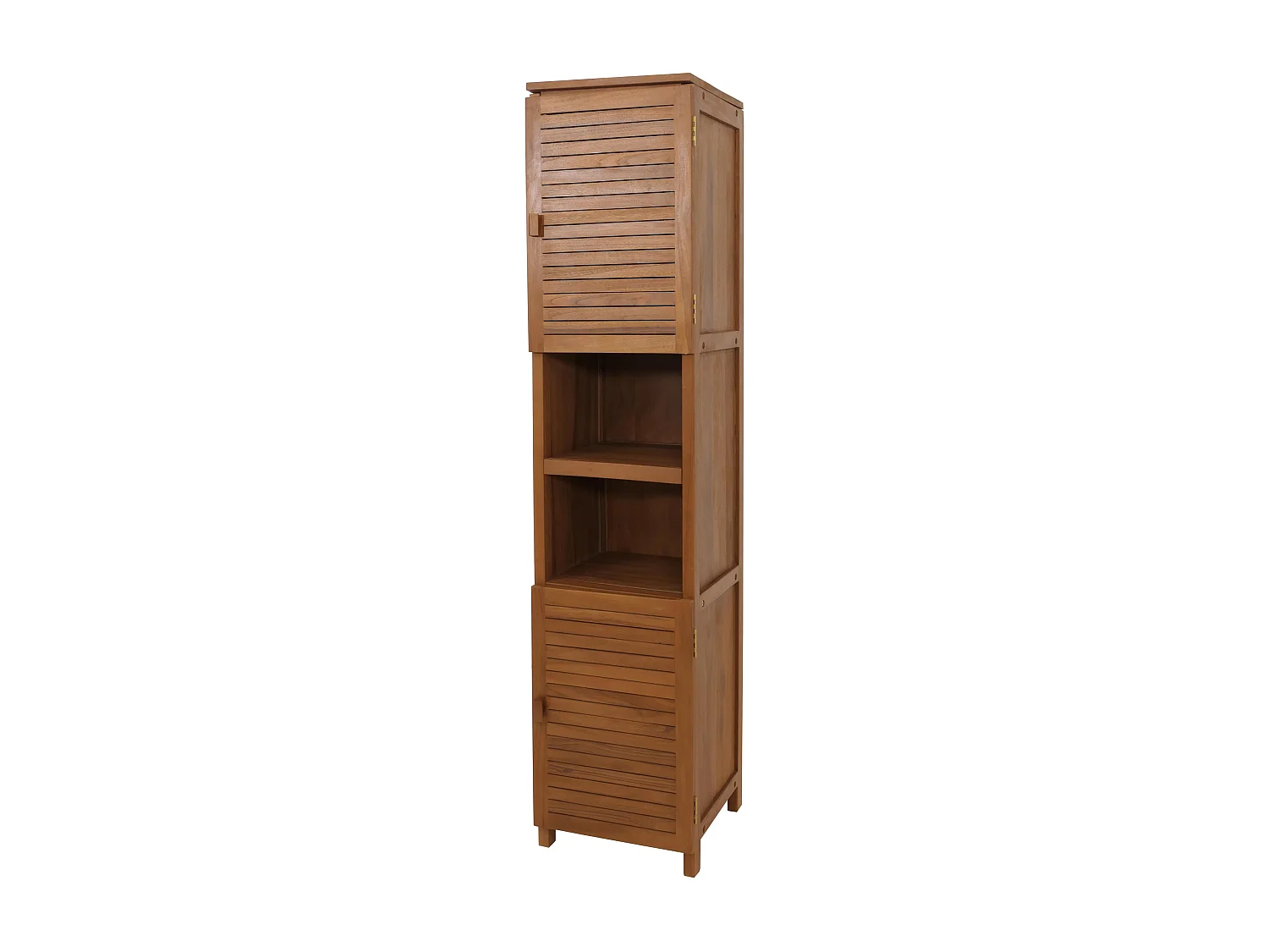 Teak-Hochschrank MCW-M87, Badschrank Badregal Badezimmer, hochwertiges B-Grade-Teak (Kernholz, 20-30 Jahre), 180x40cm
