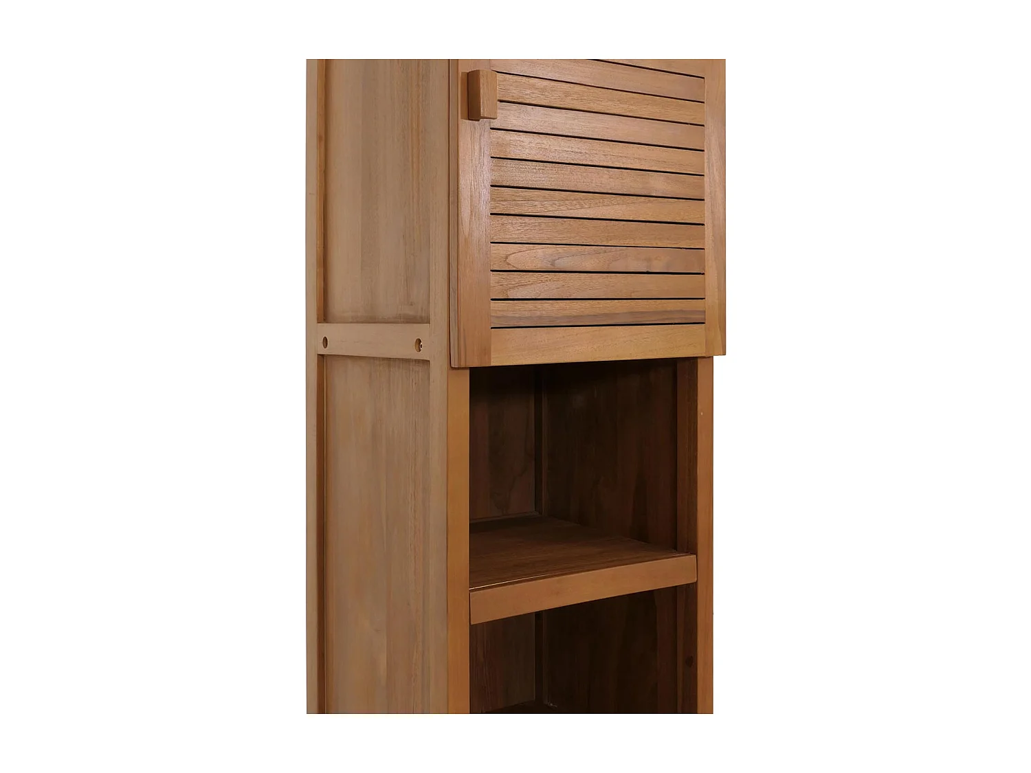 Teak-Hochschrank MCW-M87, Badschrank Badregal Badezimmer, hochwertiges B-Grade-Teak (Kernholz, 20-30 Jahre), 180x40cm