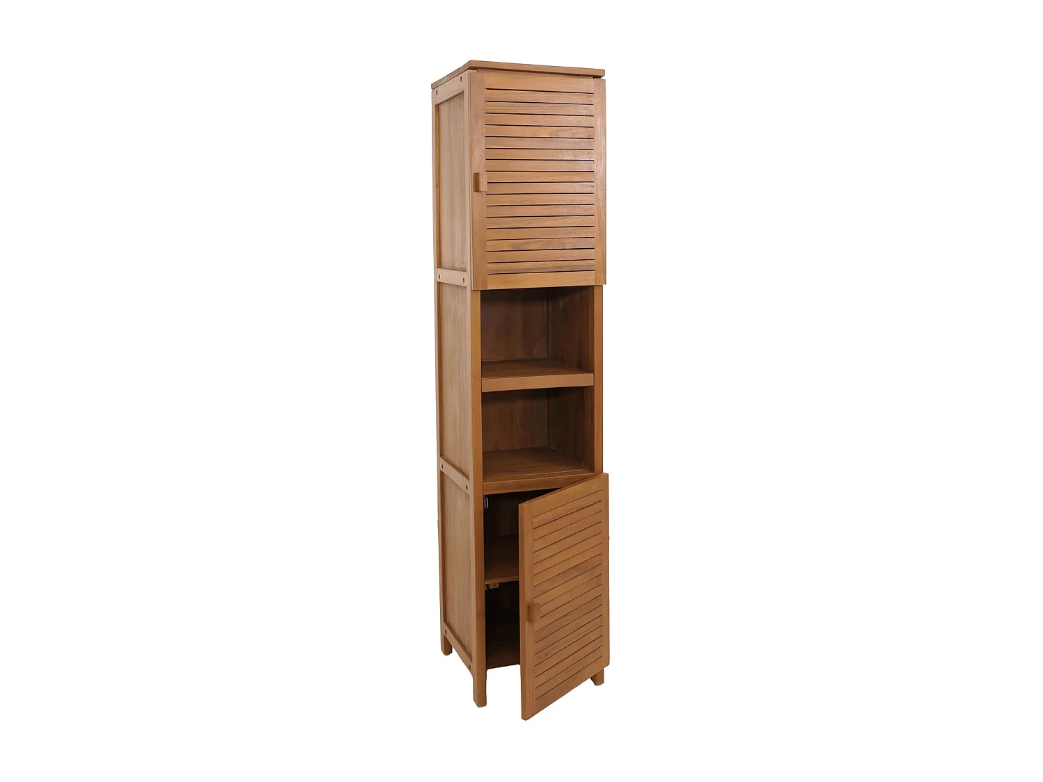 Teak-Hochschrank MCW-M87, Badschrank Badregal Badezimmer, hochwertiges B-Grade-Teak (Kernholz, 20-30 Jahre), 180x40cm