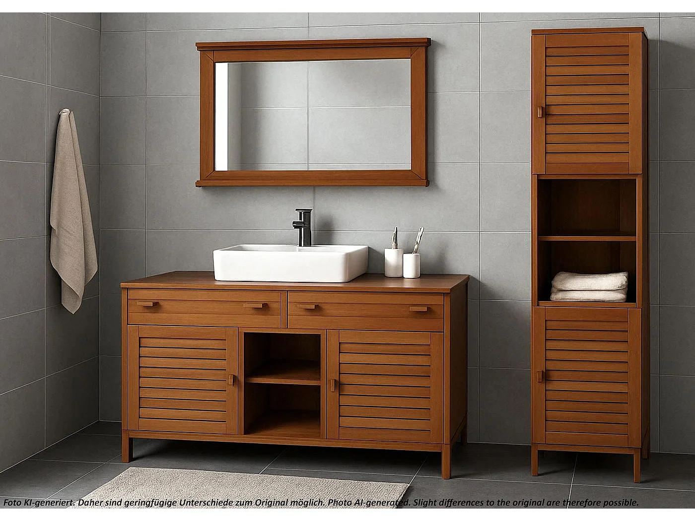 Teak-Hochschrank MCW-M87, Badschrank Badregal Badezimmer, hochwertiges B-Grade-Teak (Kernholz, 20-30 Jahre), 180x40cm