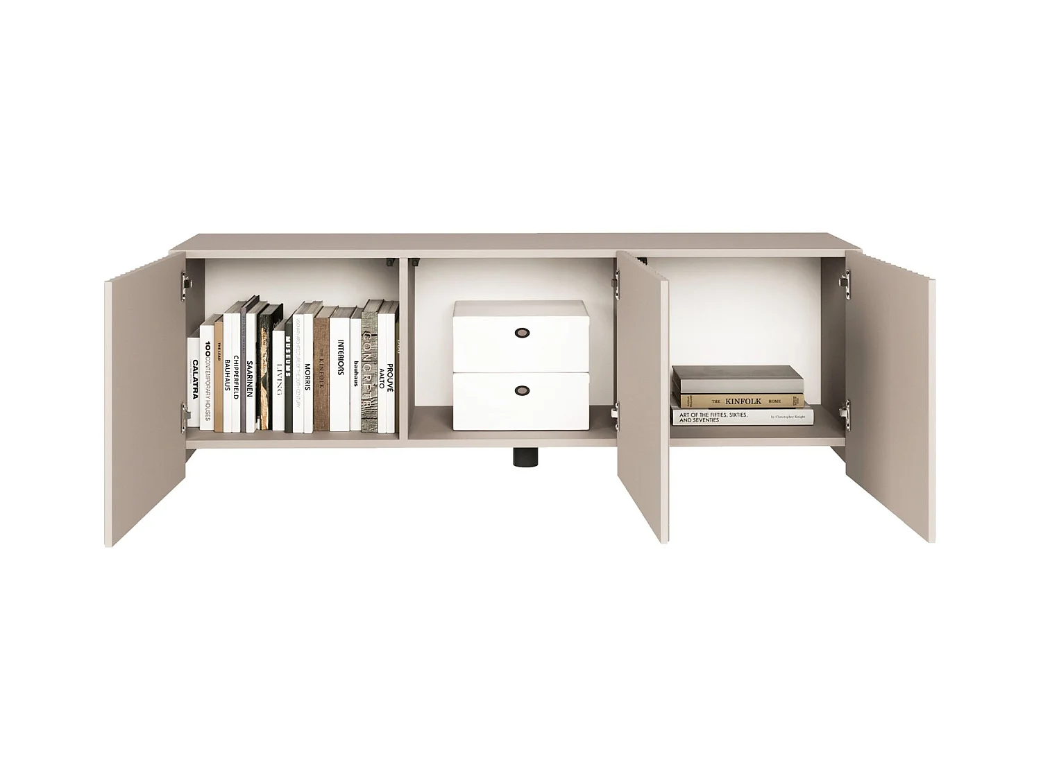 TV-Lowboard mit geriffelten Lamellenfronten – 3-türig – Kaschmirbeige – 150 cm – SUNDS