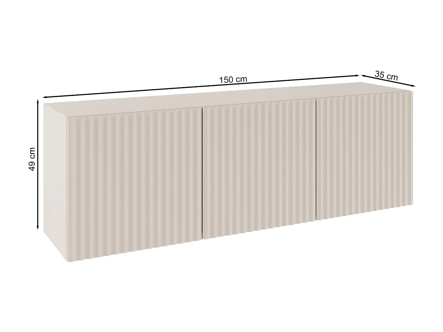 Meuble TV bas avec façades à lamelles rainurées – 3 portes – beige cachemire – 150 cm – SUNDS