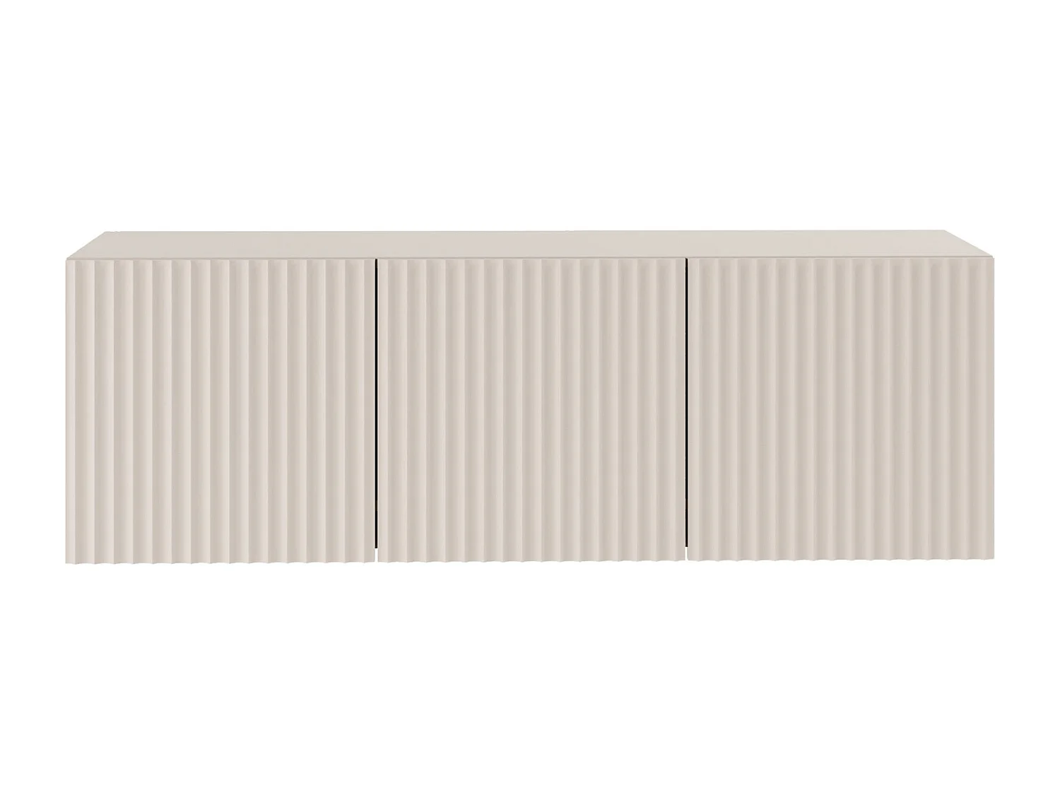 Meuble TV bas avec façades à lamelles rainurées – 3 portes – beige cachemire – 150 cm – SUNDS