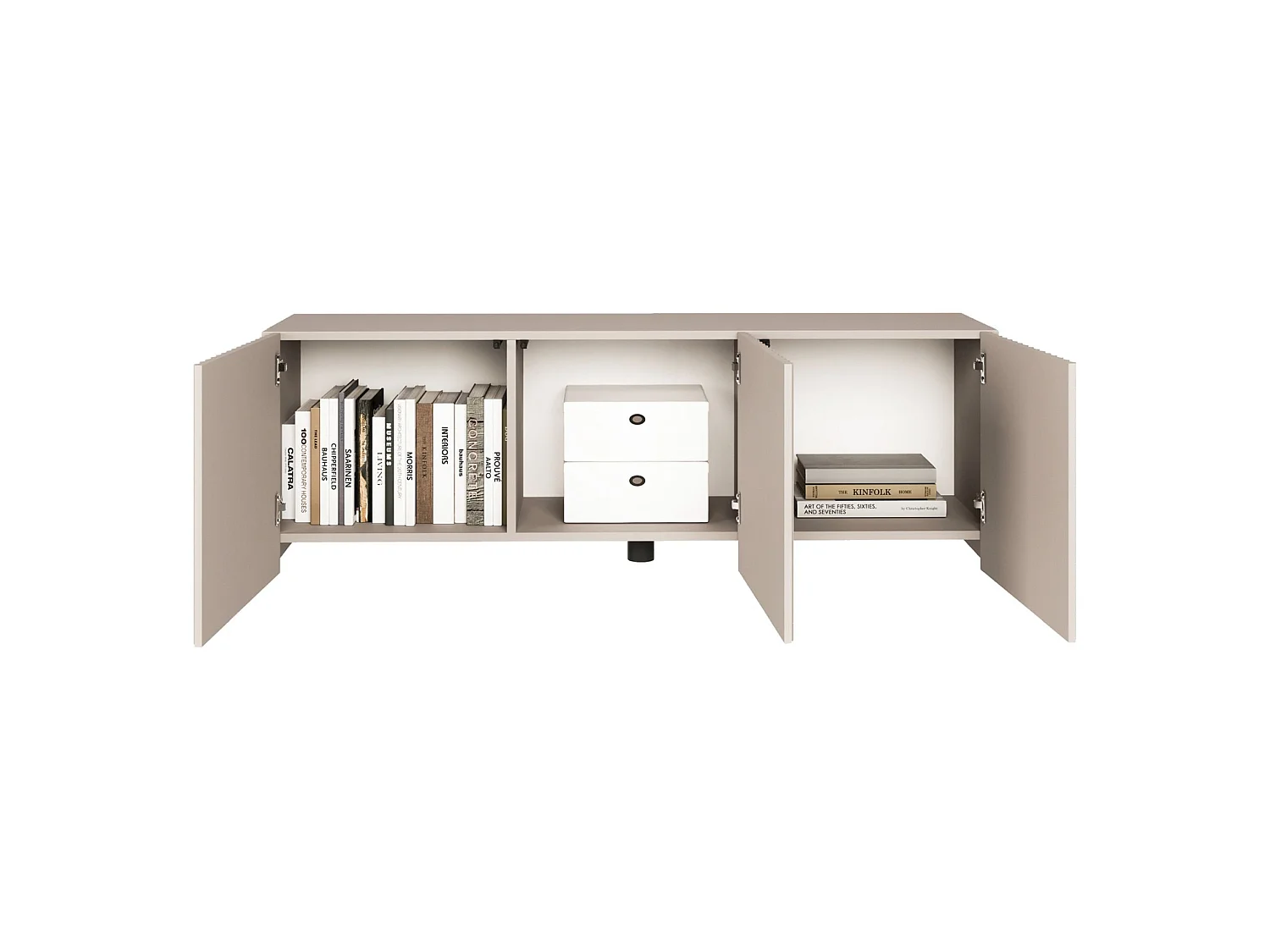 TV-Lowboard mit geriffelten Lamellenfronten – 3-türig – Kaschmirbeige – 150 cm – SUNDS