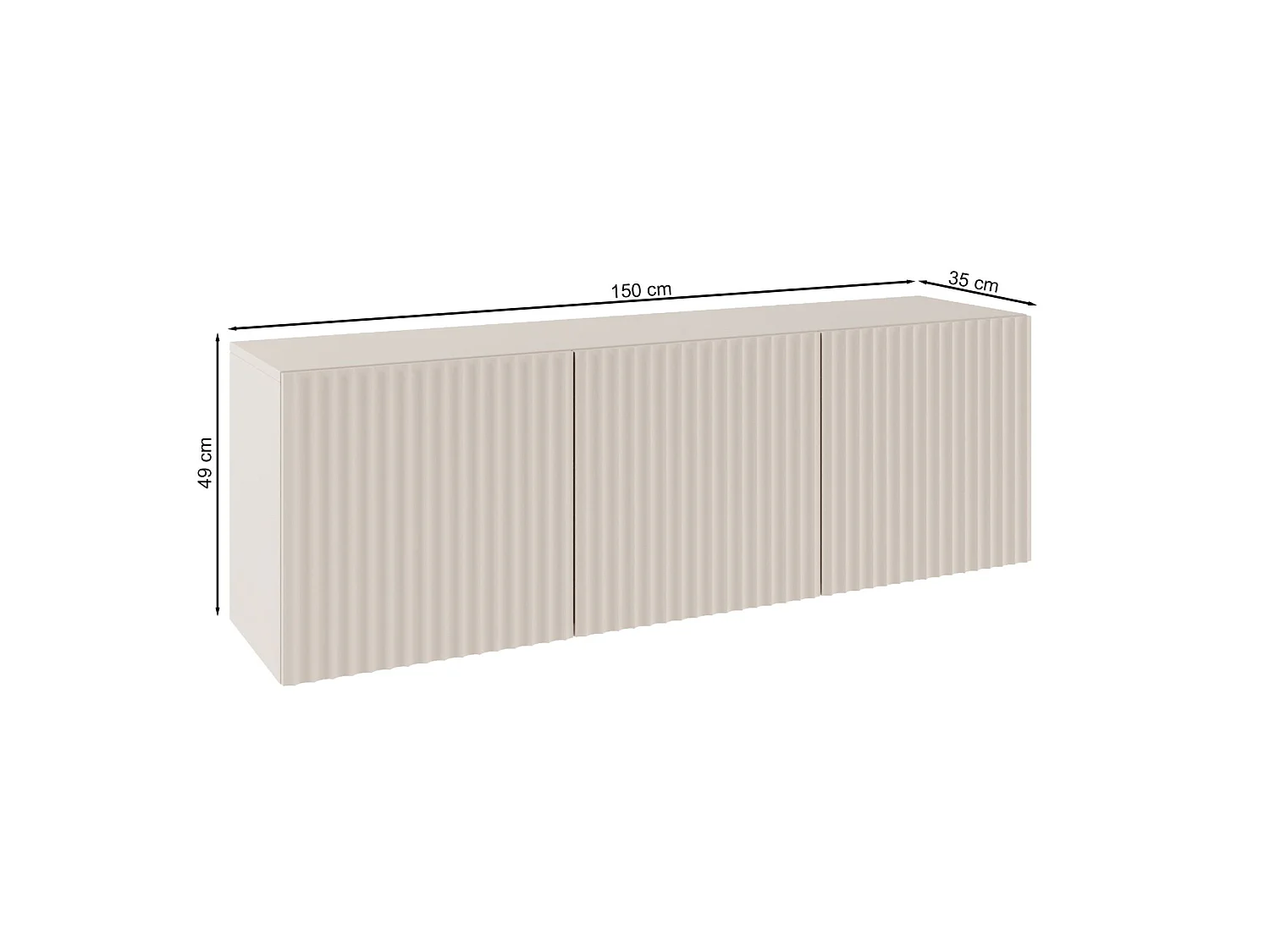 TV-Lowboard mit geriffelten Lamellenfronten – 3-türig – Kaschmirbeige – 150 cm – SUNDS