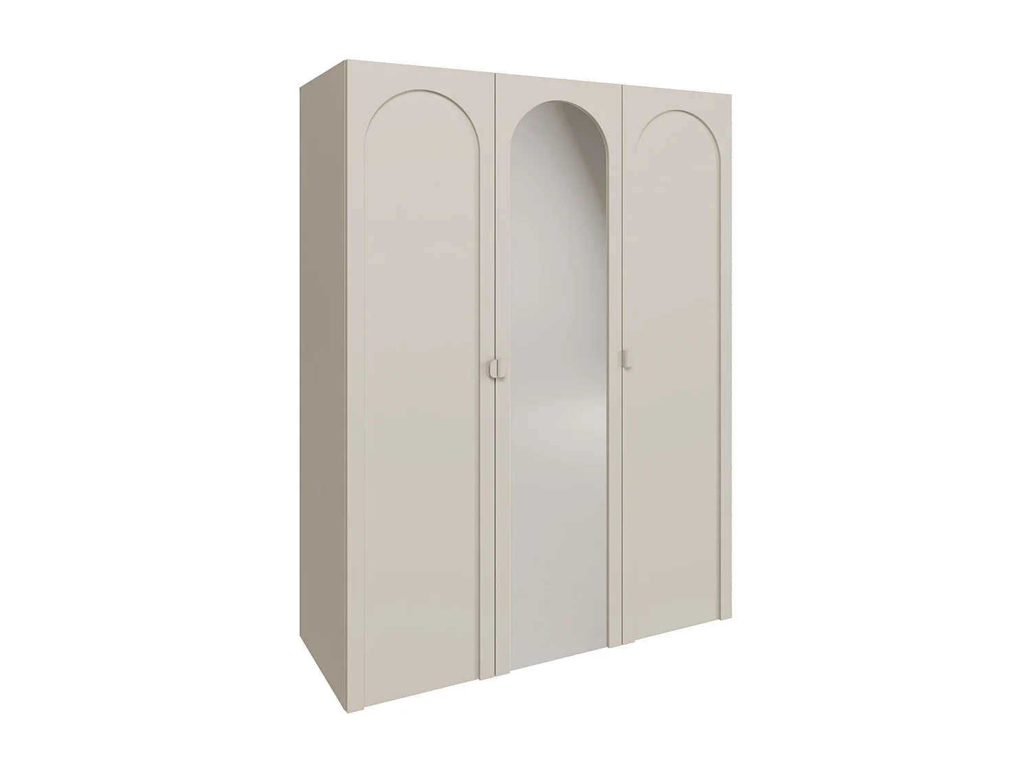 Kledingkast met spiegel – 3 deuren met boogvormige groeven – kasjmiergrijs – 150 cm – ARKADIA