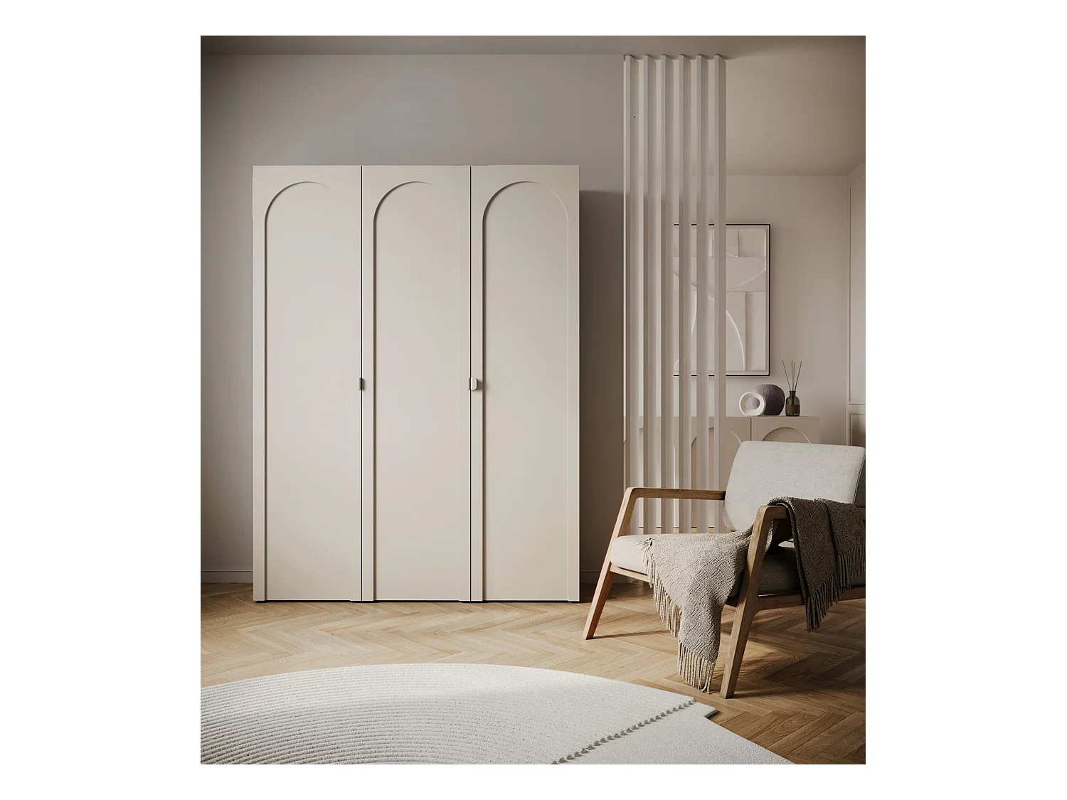 Armoire 3 portes à façades cintrées – 150 cm – gris cachemire – Arkadia