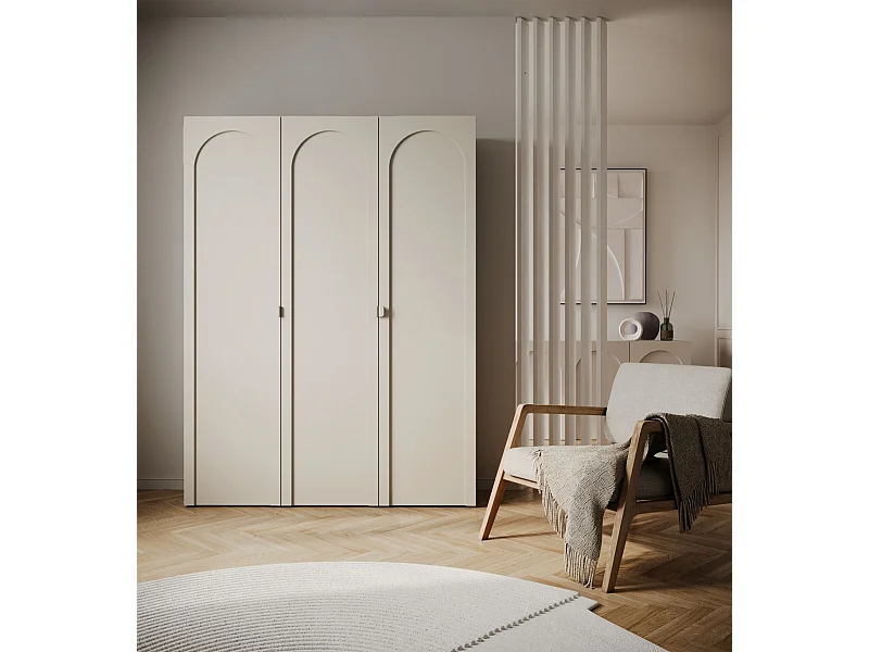 Kledingkast met 3 deuren – boogvormige groeven – kasjmiergrijs – 150 cm – ARKADIA
