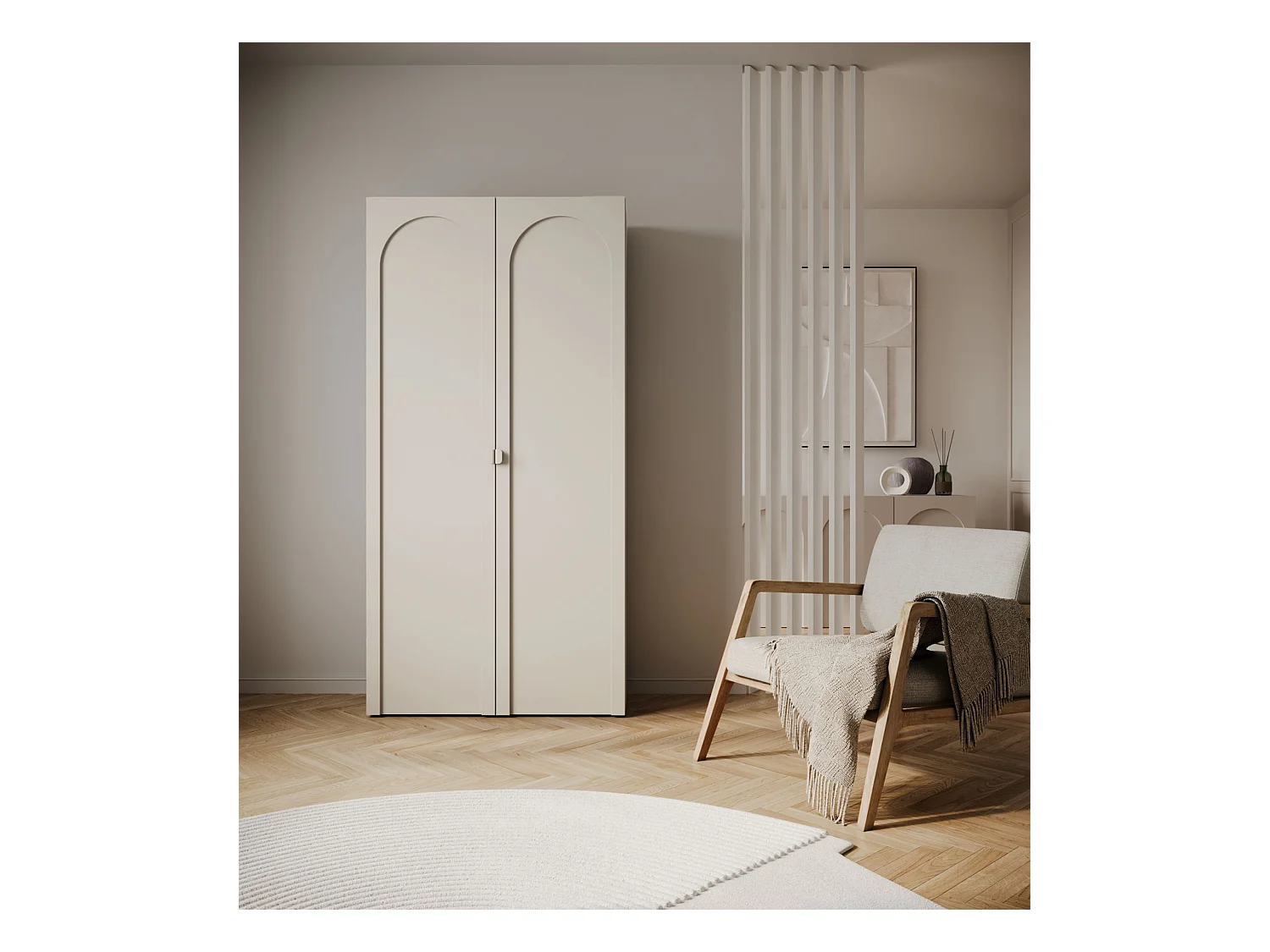 Armoire 2 portes à façades cintrées – 100 cm – gris cachemire – Arkadia