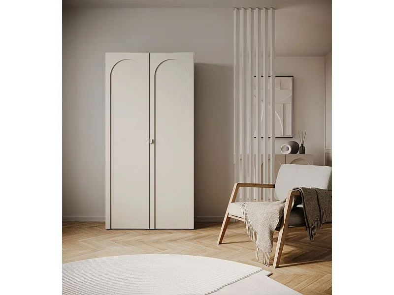 Armoire 2 portes à façades cintrées – 100 cm – gris cachemire – Arkadia