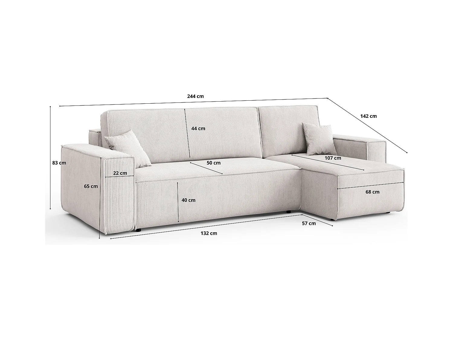 Canapé d’angle DENIS L avec fonction lit 135x200 Riviera 95