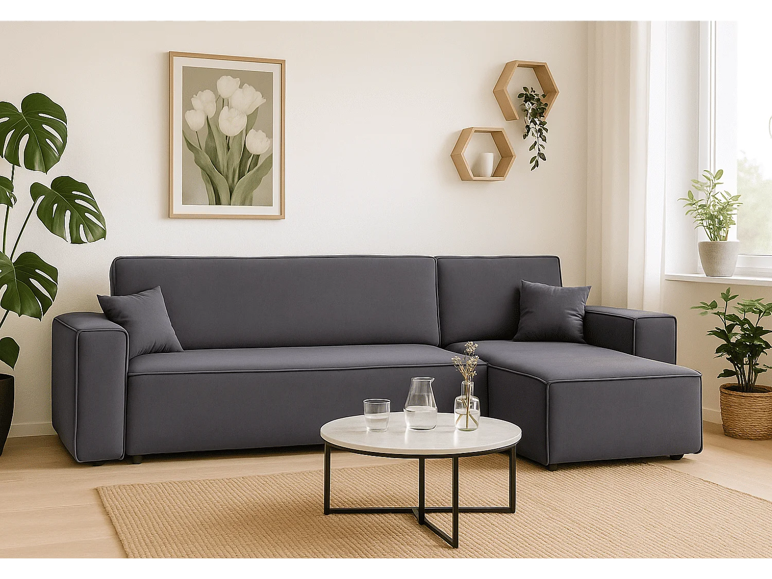 Canapé d’angle DENIS L avec fonction lit 135x200 Riviera 95