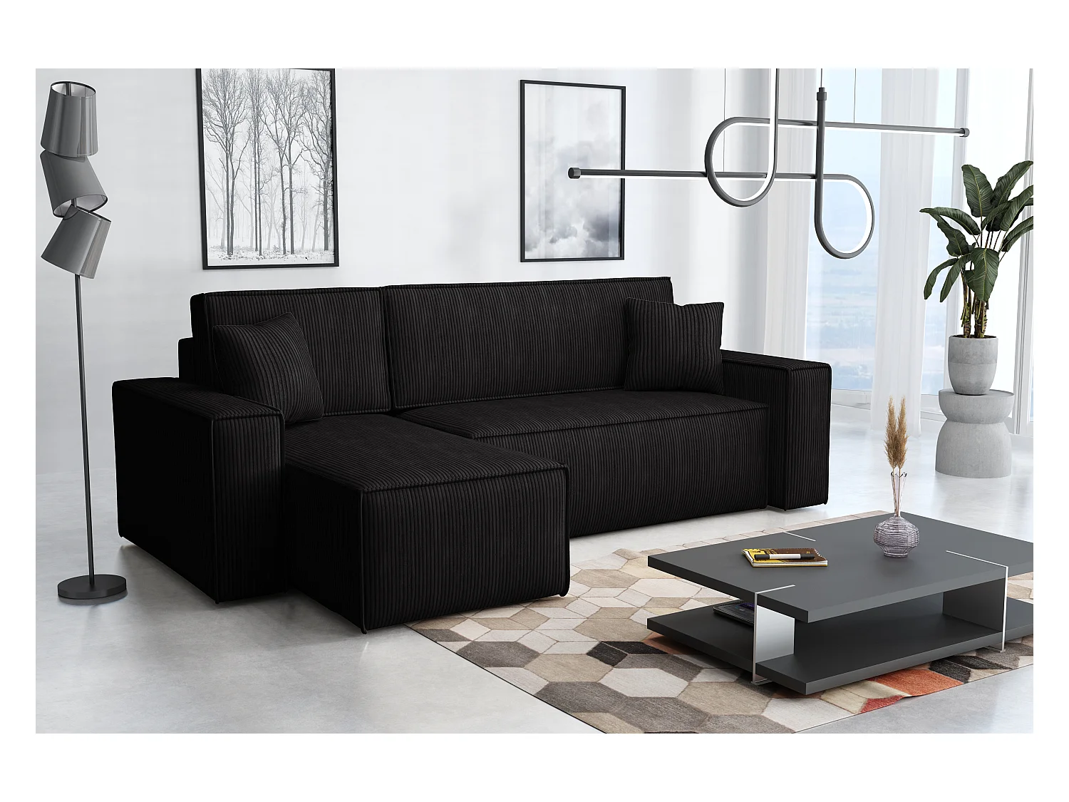 Canapé d’angle DENIS L avec fonction lit 135x200 Poso 135