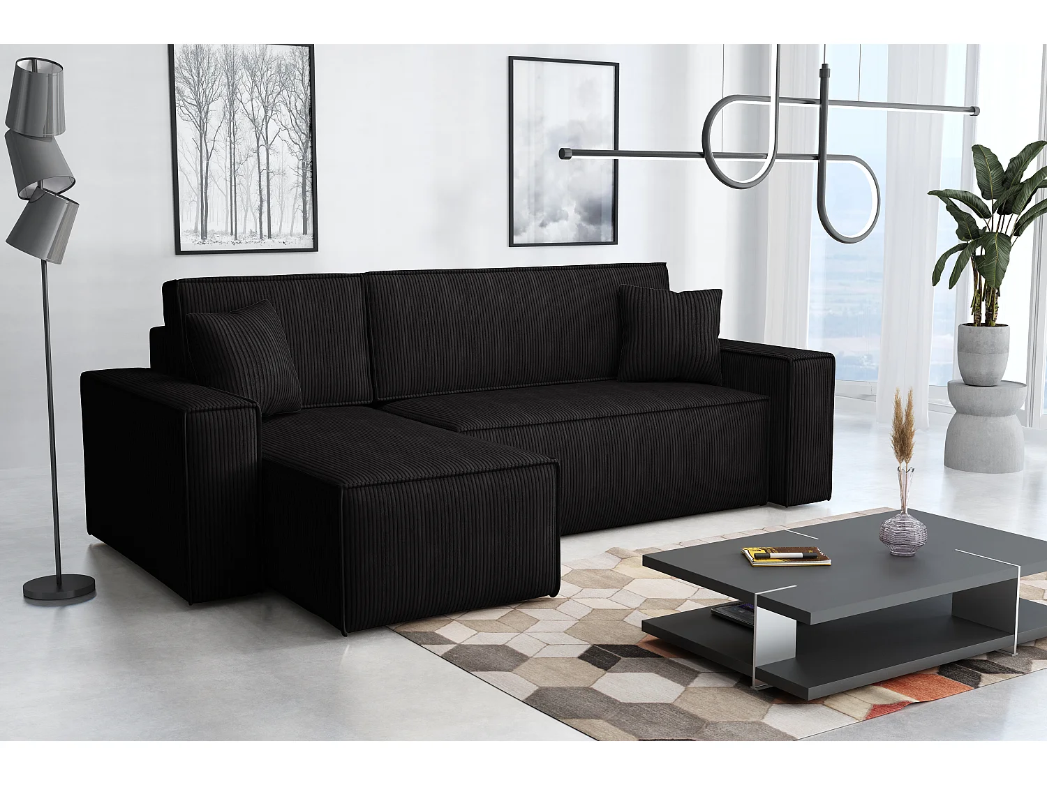 Canapé d’angle DENIS L avec fonction lit 135x200 Poso 135